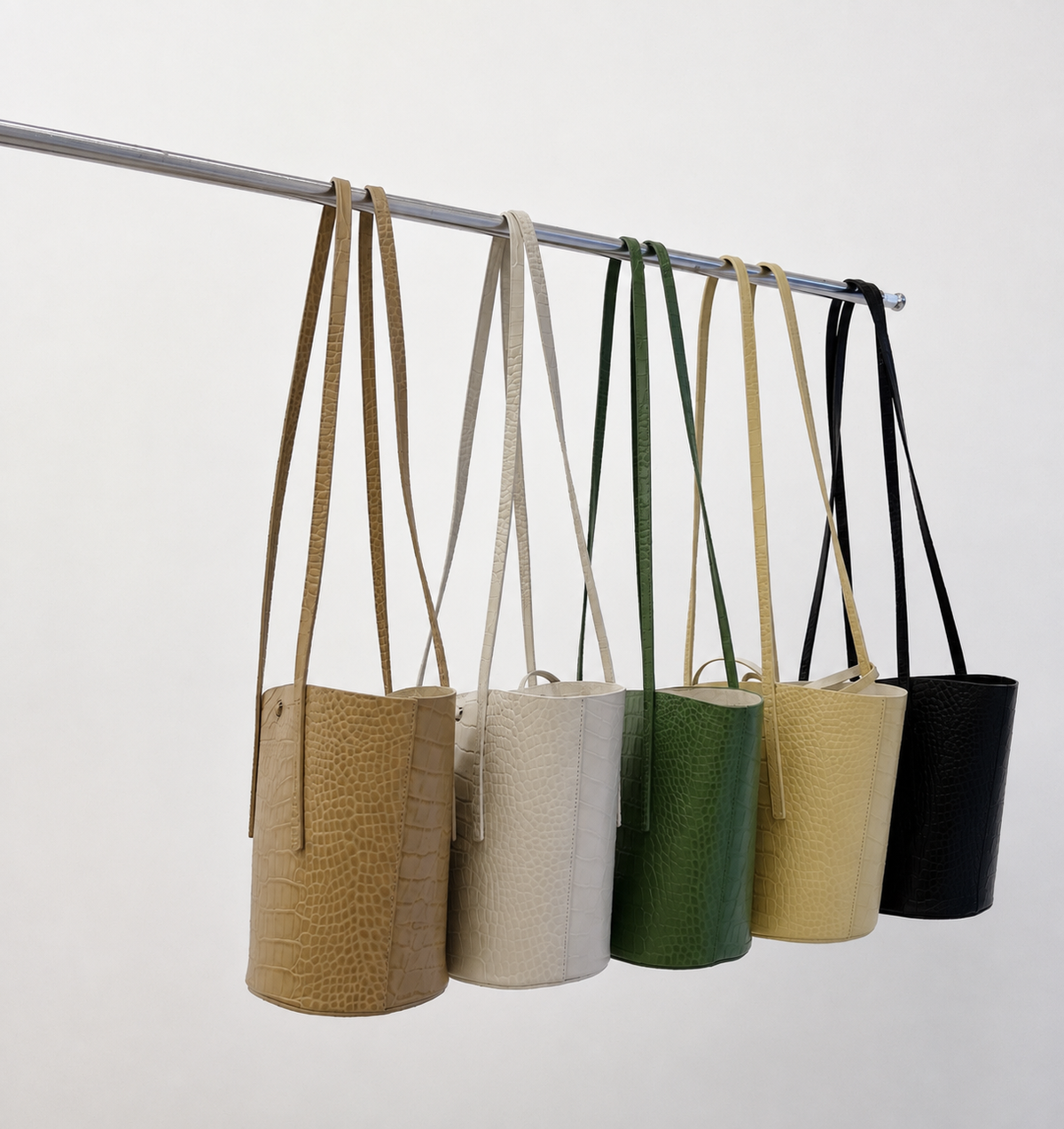 [100% COWHIDE LEATHER] LAMPAS DRAWSTRING BUCKET SHOULDER BAG