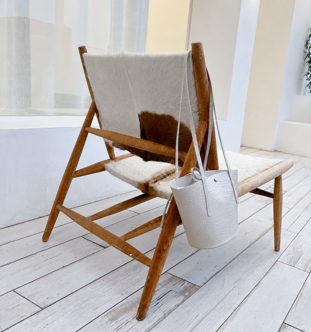 [100% COWHIDE LEATHER] LAMPAS DRAWSTRING BUCKET SHOULDER BAG