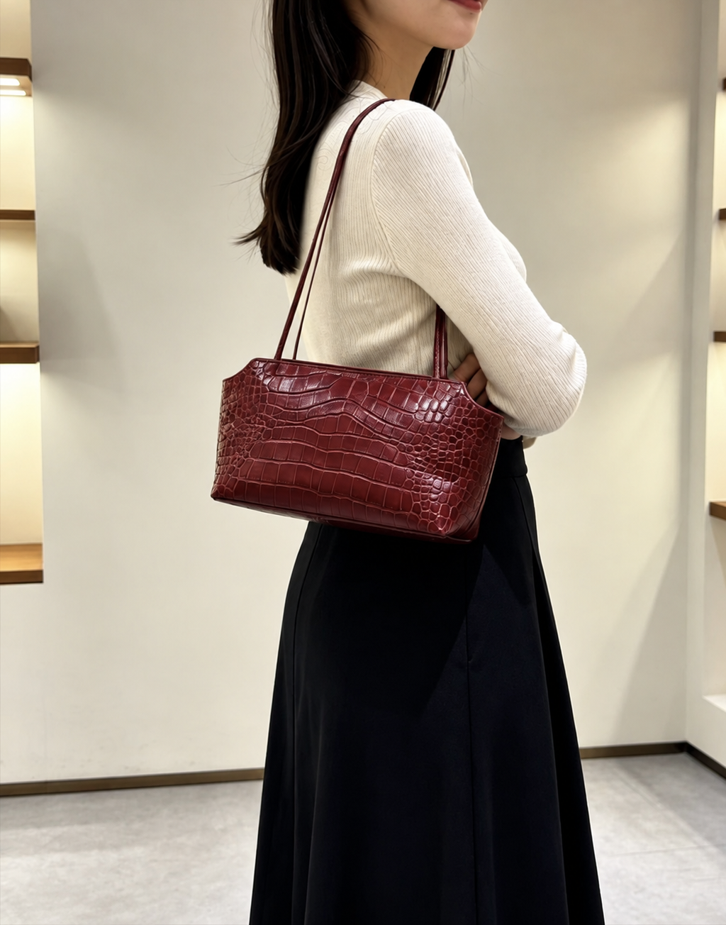 [100% COWHIDE LEATHER] SEREN CROCO SHOULDER BAG