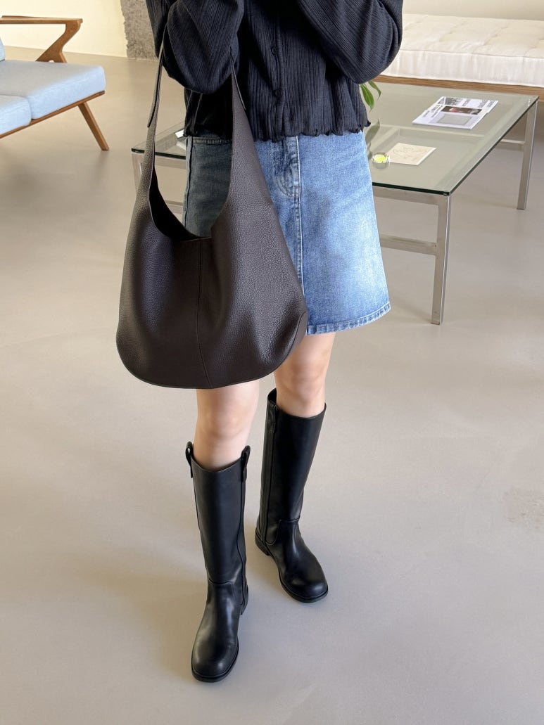 [100% COWHIDE LEATHER] ADEL SOFT HOBO SHOULDER BAG