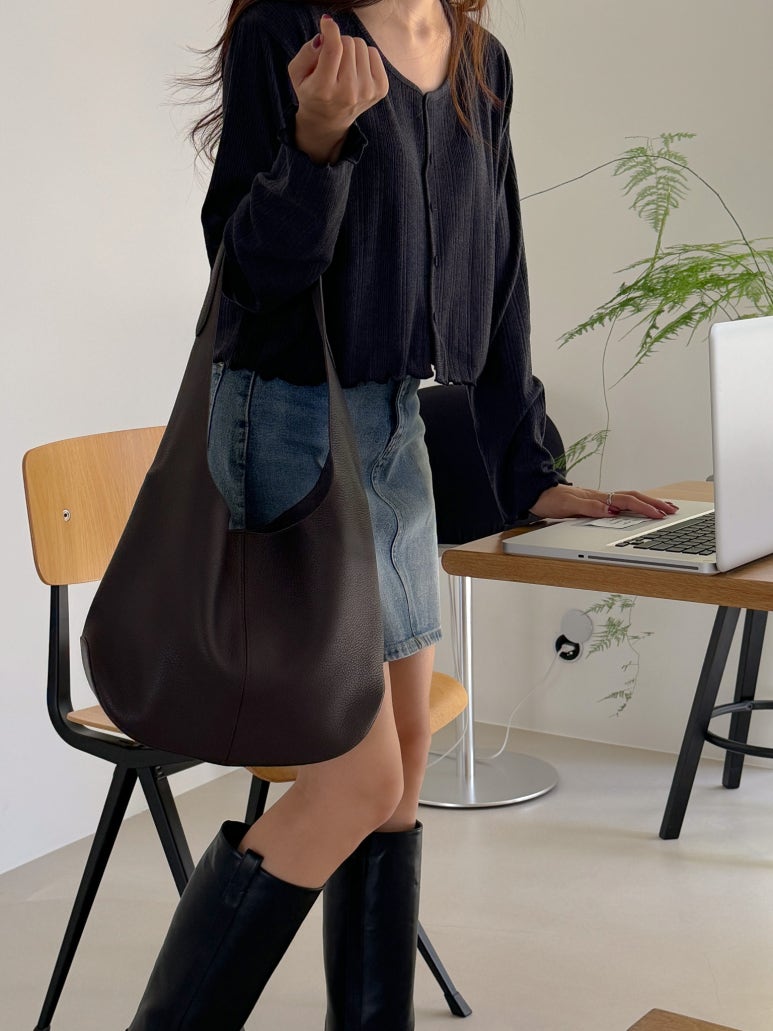 [100% COWHIDE LEATHER] ADEL SOFT HOBO SHOULDER BAG