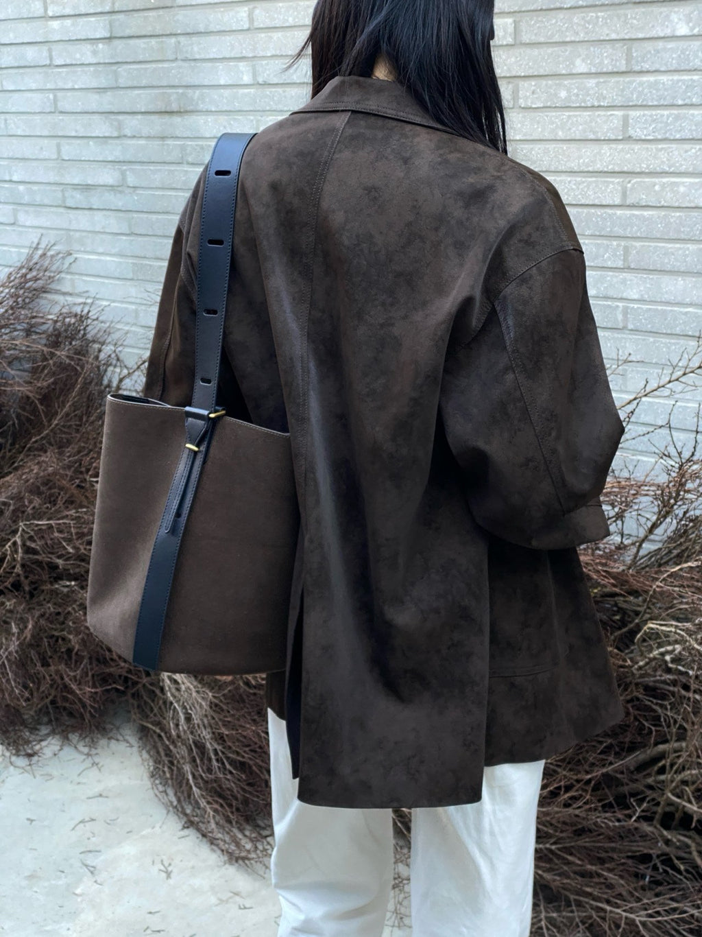 [100% COWHIDE SUEDE] ROVEN SUEDE BUCKET SHOULDER BAG
