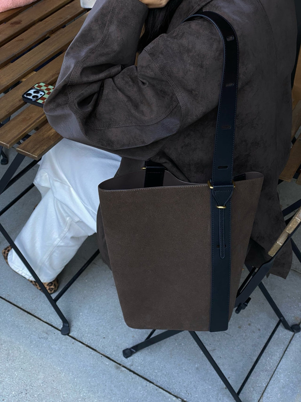 [100% COWHIDE SUEDE] ROVEN SUEDE BUCKET SHOULDER BAG