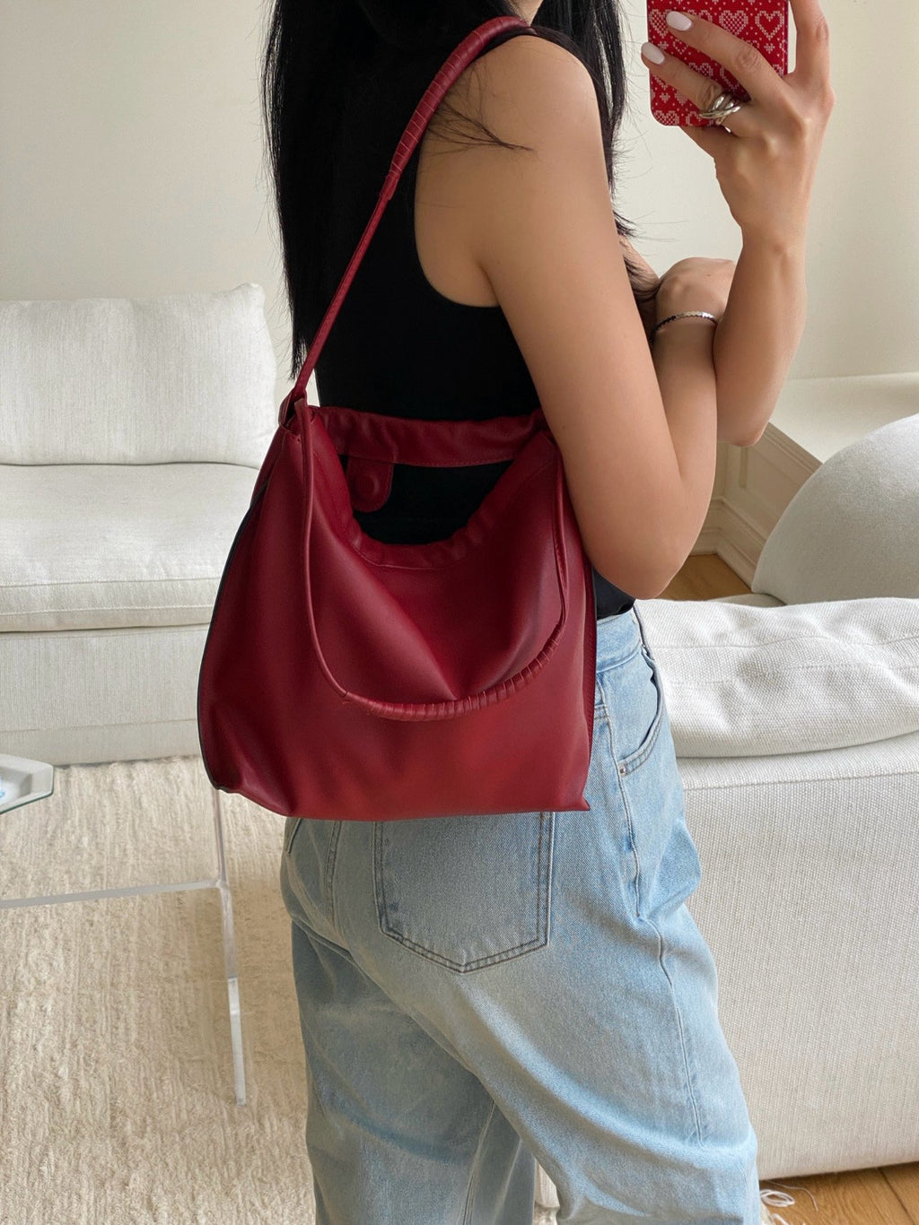 [100% CALF LEATHER] LIO DRAWSTRING BAG