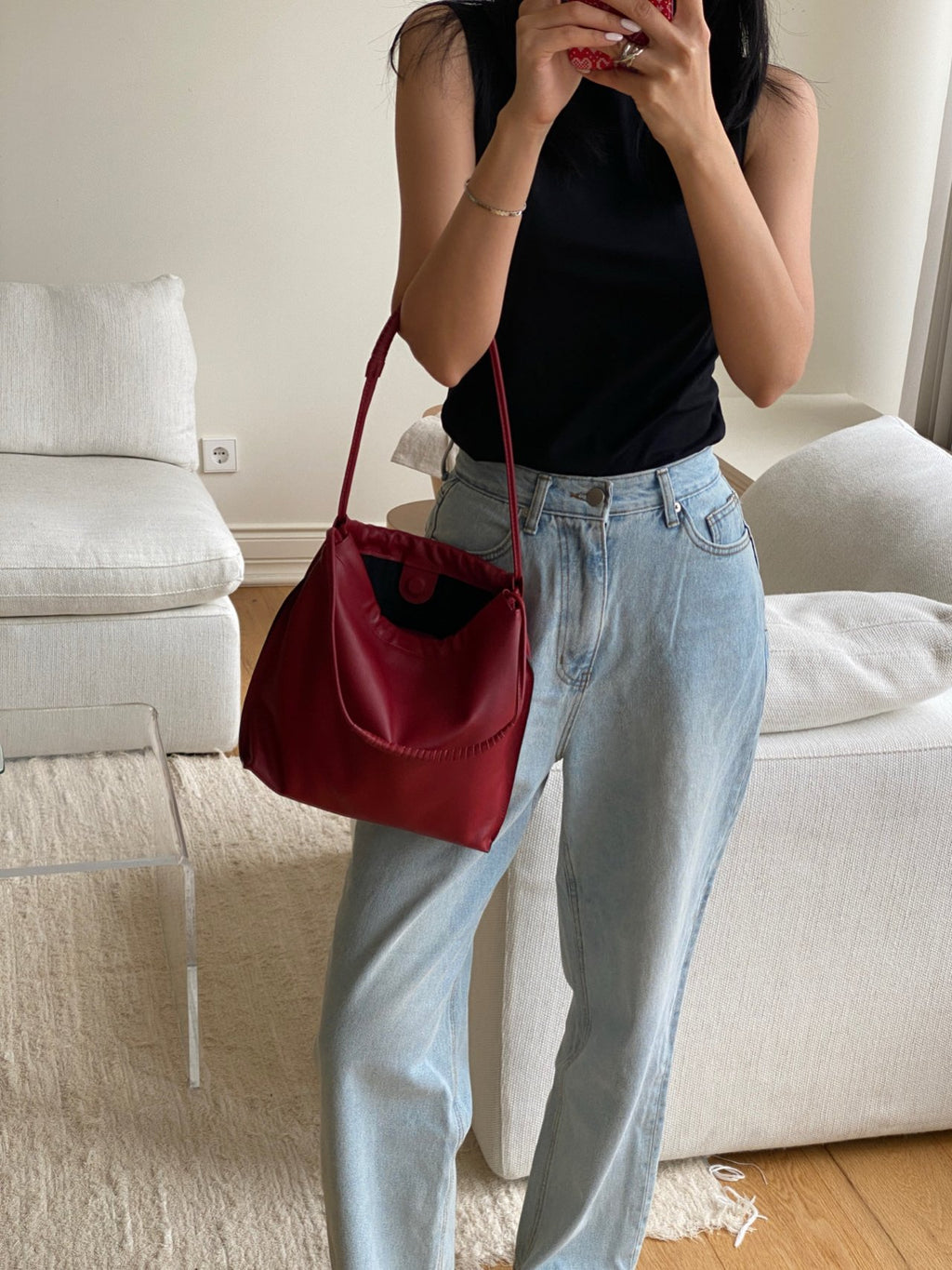 [100% CALF LEATHER] LIO DRAWSTRING BAG