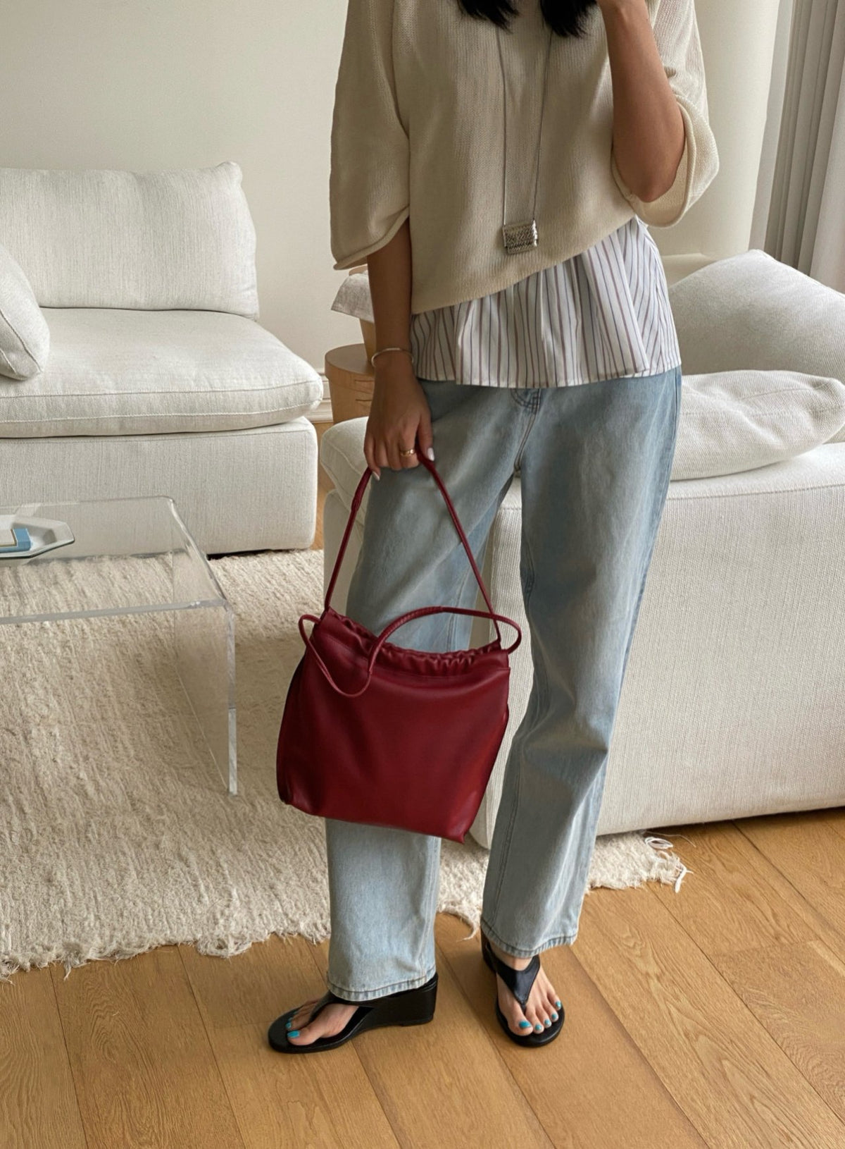 [100% CALF LEATHER] LIO DRAWSTRING BAG