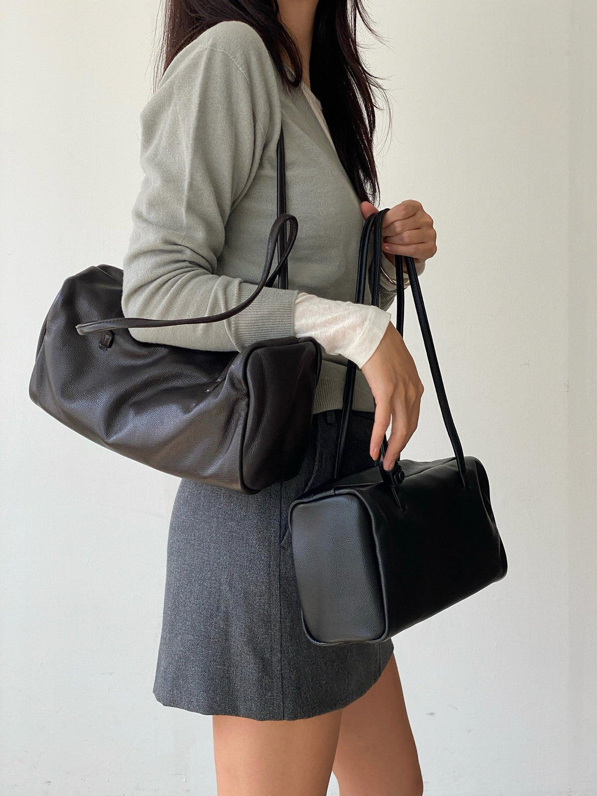 [100% COWHIDE LEATHER & COWHIDE SUEDE] BRIX SOFT SHOULDER BAG