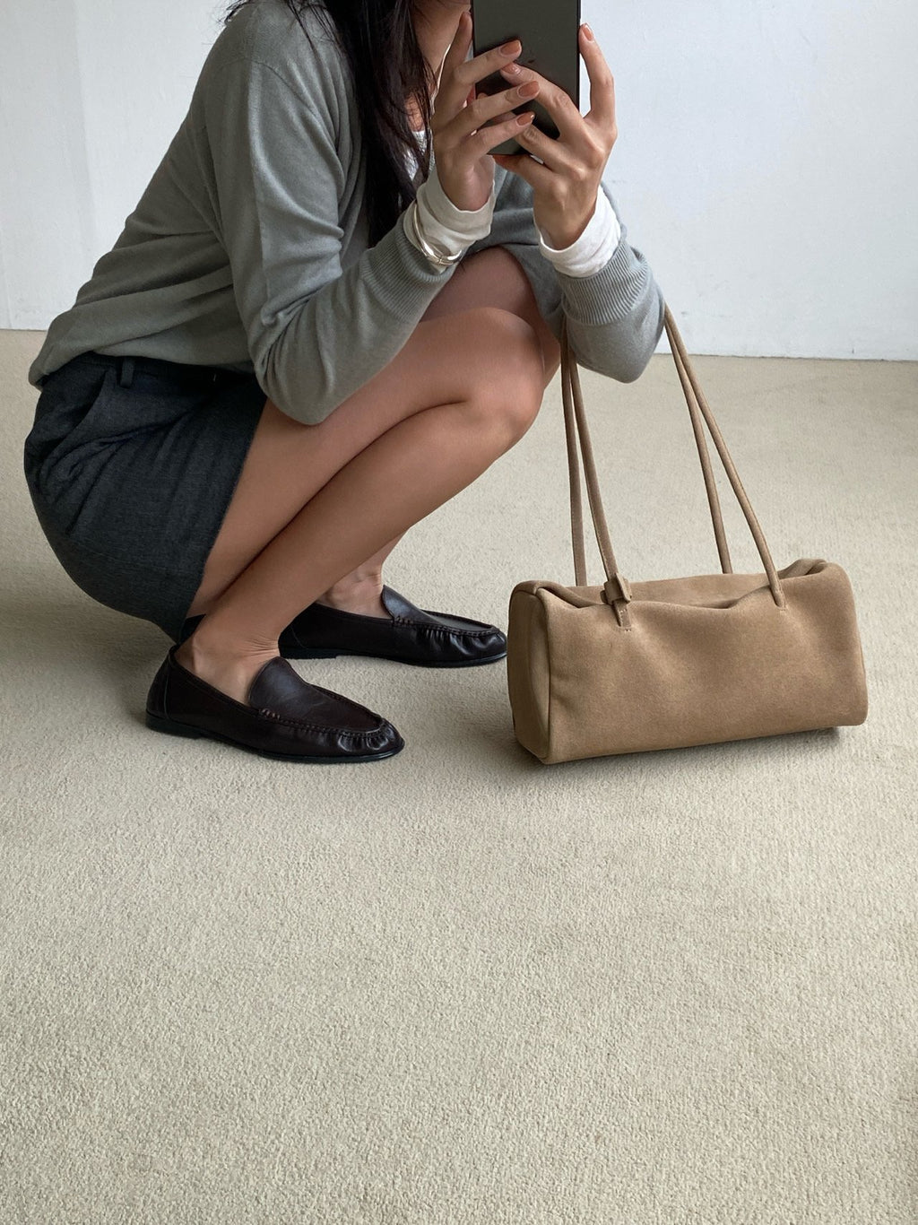 [100% COWHIDE LEATHER & COWHIDE SUEDE] BRIX SOFT SHOULDER BAG