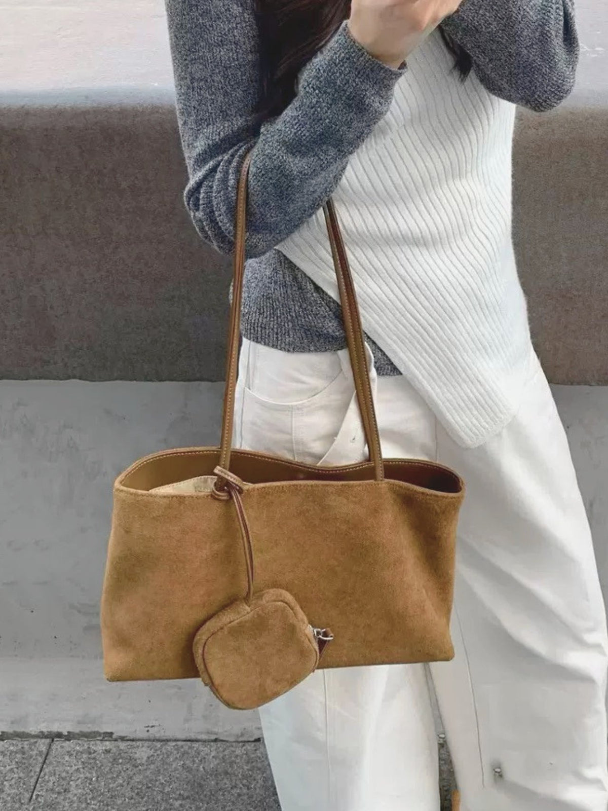 [80% GENUINE LEATHER] MAREN SUEDE TOTE BAG