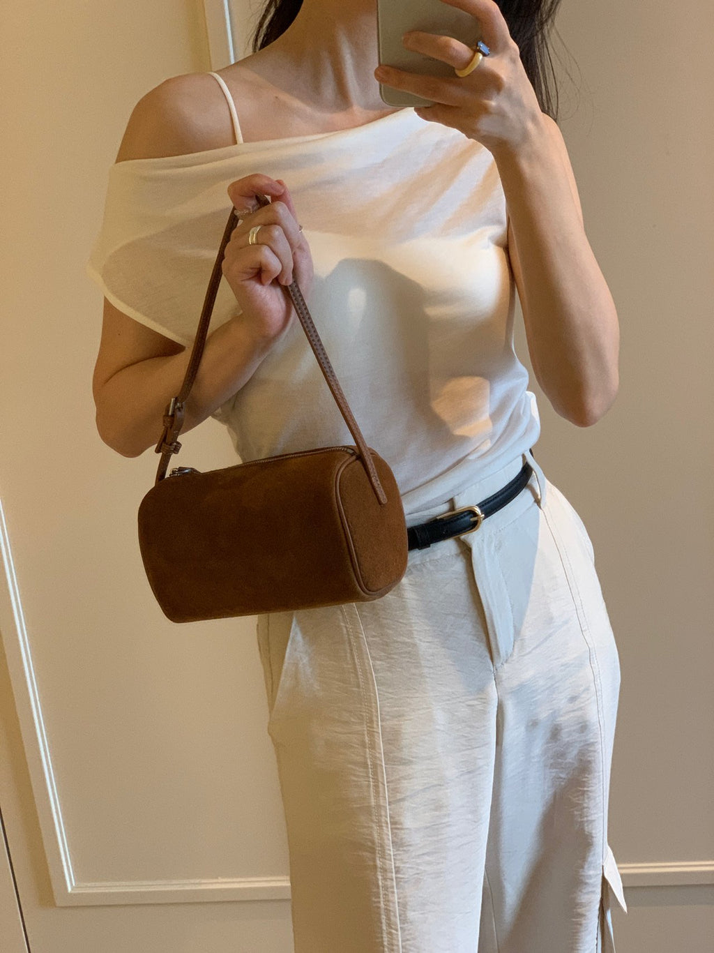 [100% COWHIDE SUEDE] MARE SUEDE BLOCK BAG