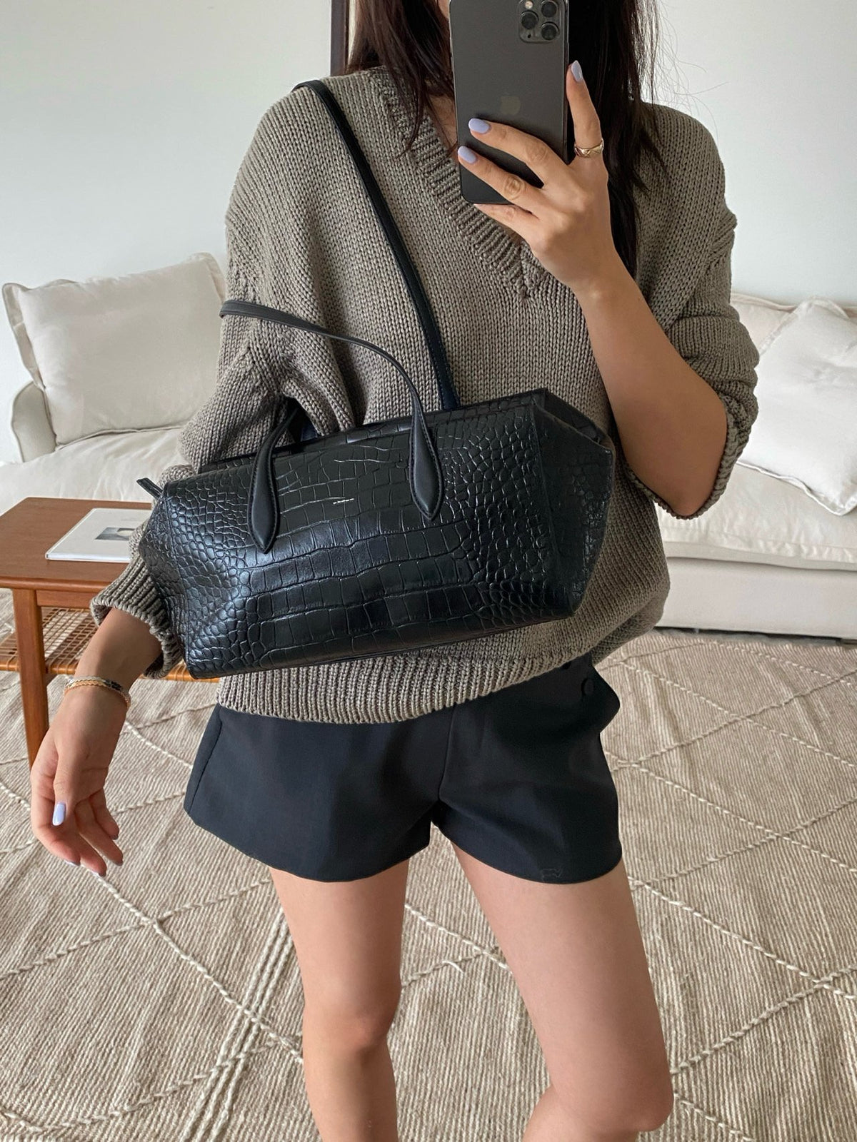 [100% COWHIDE LEATHER] ARDEN CROCO SHOULDER BAG