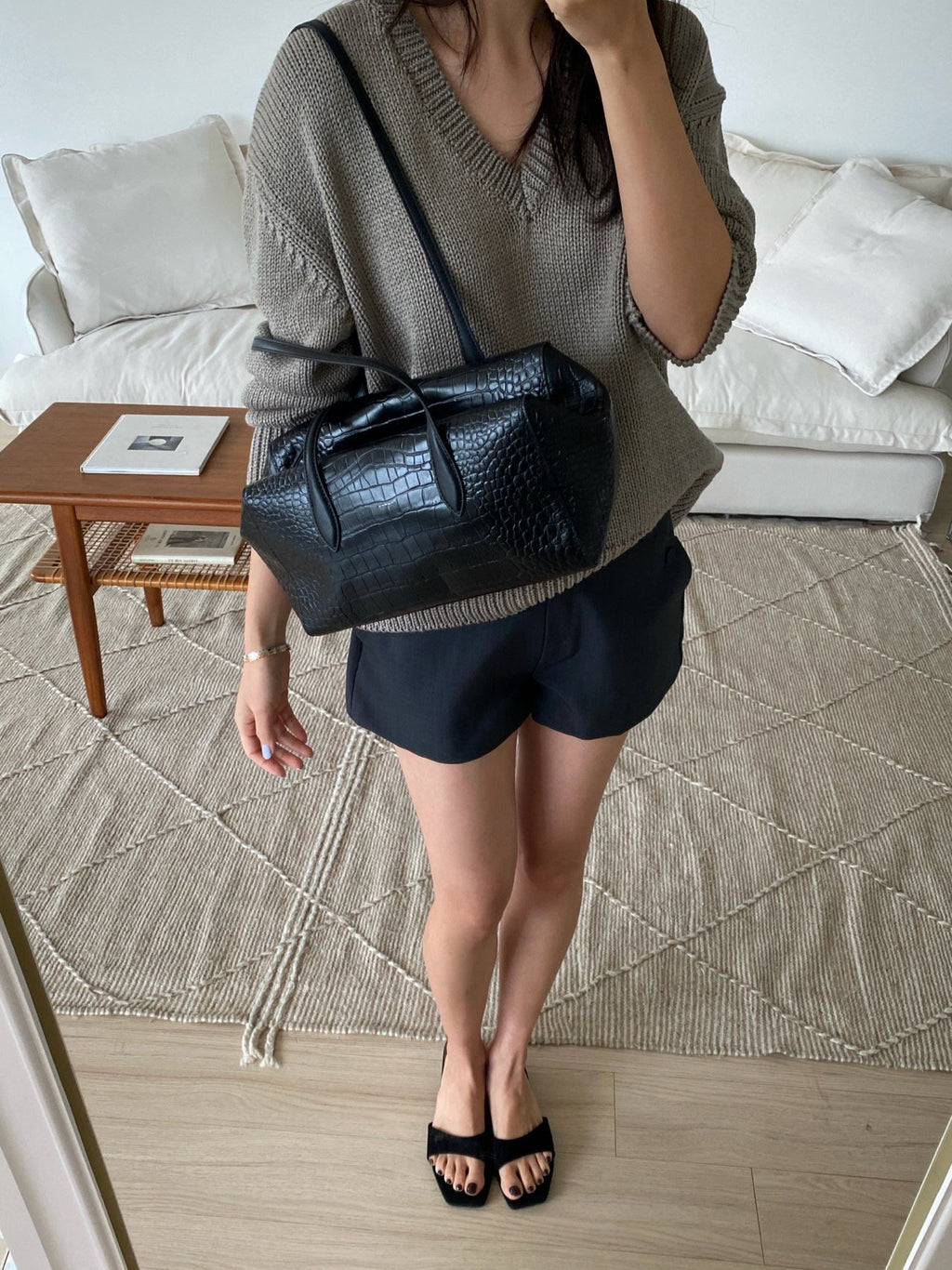 [100% COWHIDE LEATHER] ARDEN CROCO SHOULDER BAG