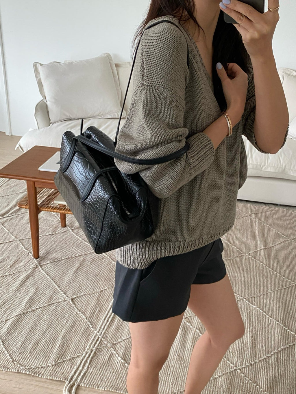 [100% COWHIDE LEATHER] ARDEN CROCO SHOULDER BAG