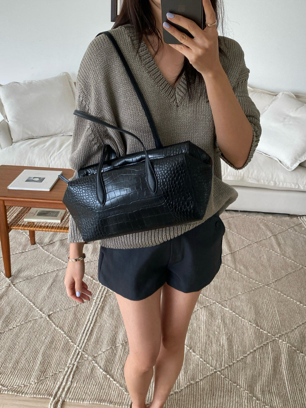 [100% COWHIDE LEATHER] ARDEN CROCO SHOULDER BAG