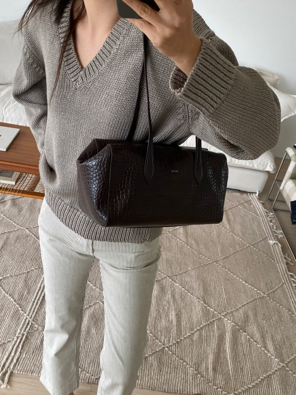 [100% COWHIDE LEATHER] ARDEN CROCO SHOULDER BAG